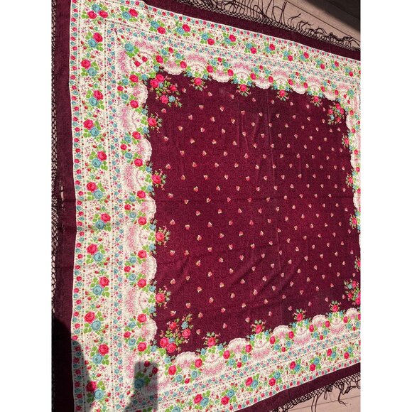 Antique 1909 Romanian Textile Art Wool Floral Shawl Hand Tied Fringe Floral - Picture 9 of 10